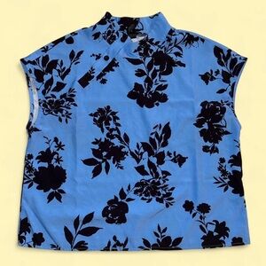 Chic Floral Women's Blouse in Blue and Black
